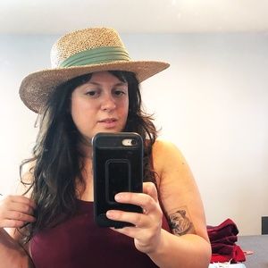 Vintage Straw Bolero/Safari/Sun Hat with Green